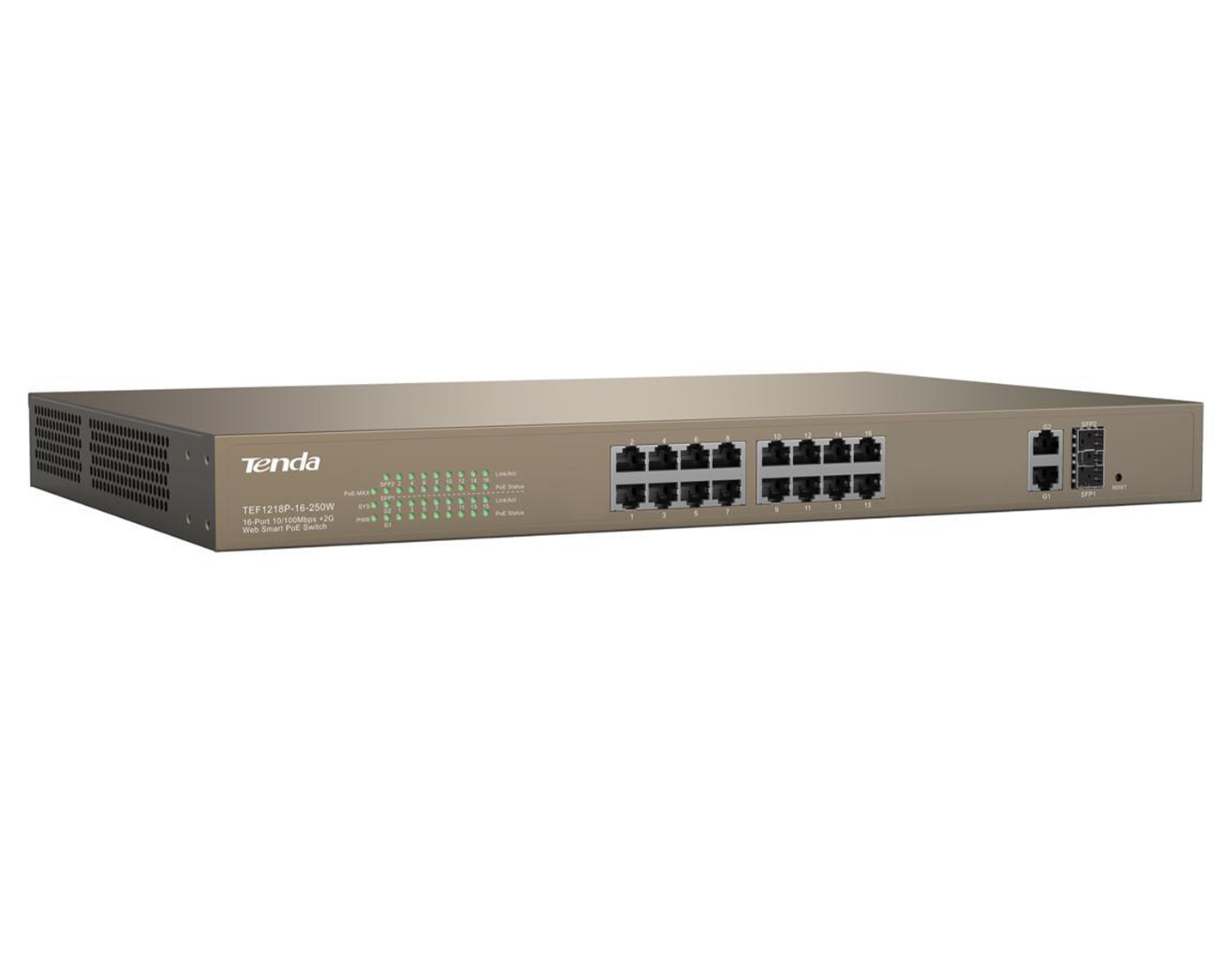 Tenda  TEF1218P-16-250W  Smart Switch With 16-Port PoE side